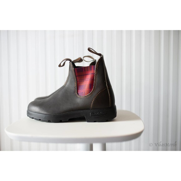 Blundstone Original #2100 Brown Burgundy Tartan Elastic Boot Plaid 7 AU / 10 US - Picture 2 of 5